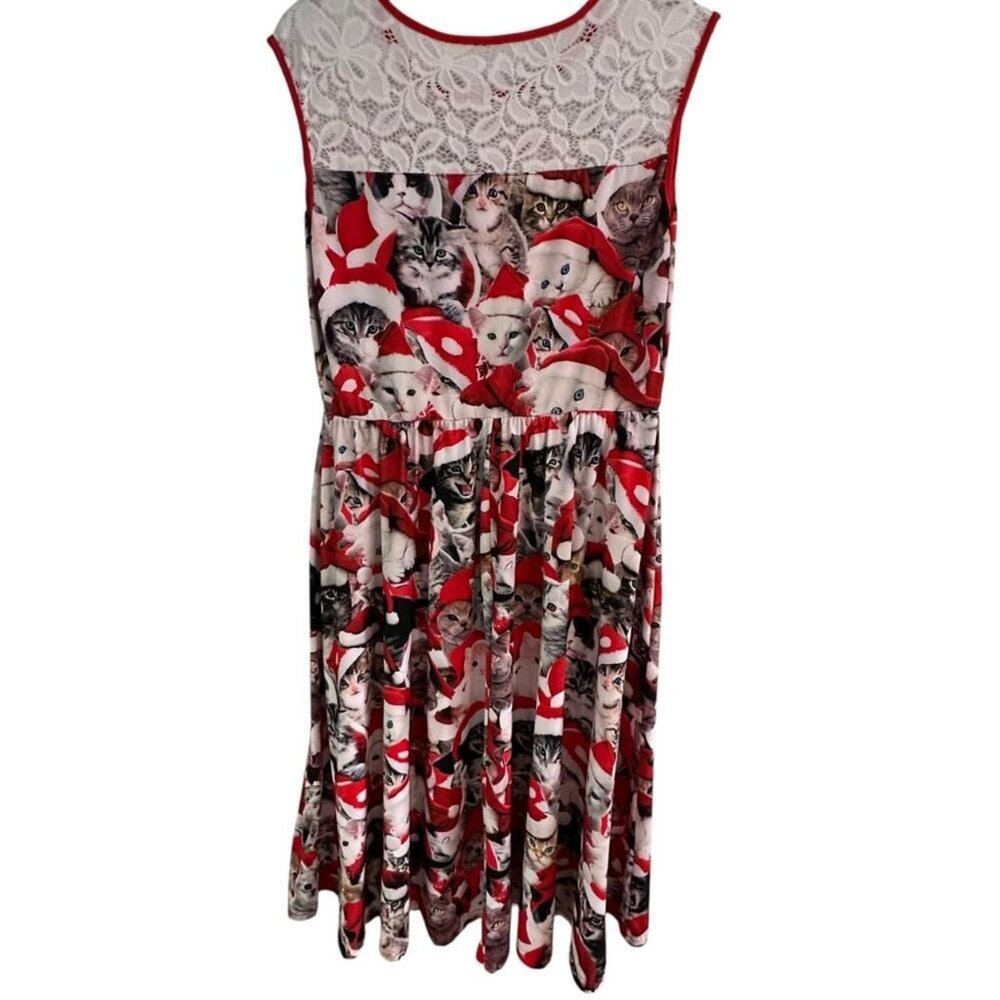 Cat Print Dress with Lace